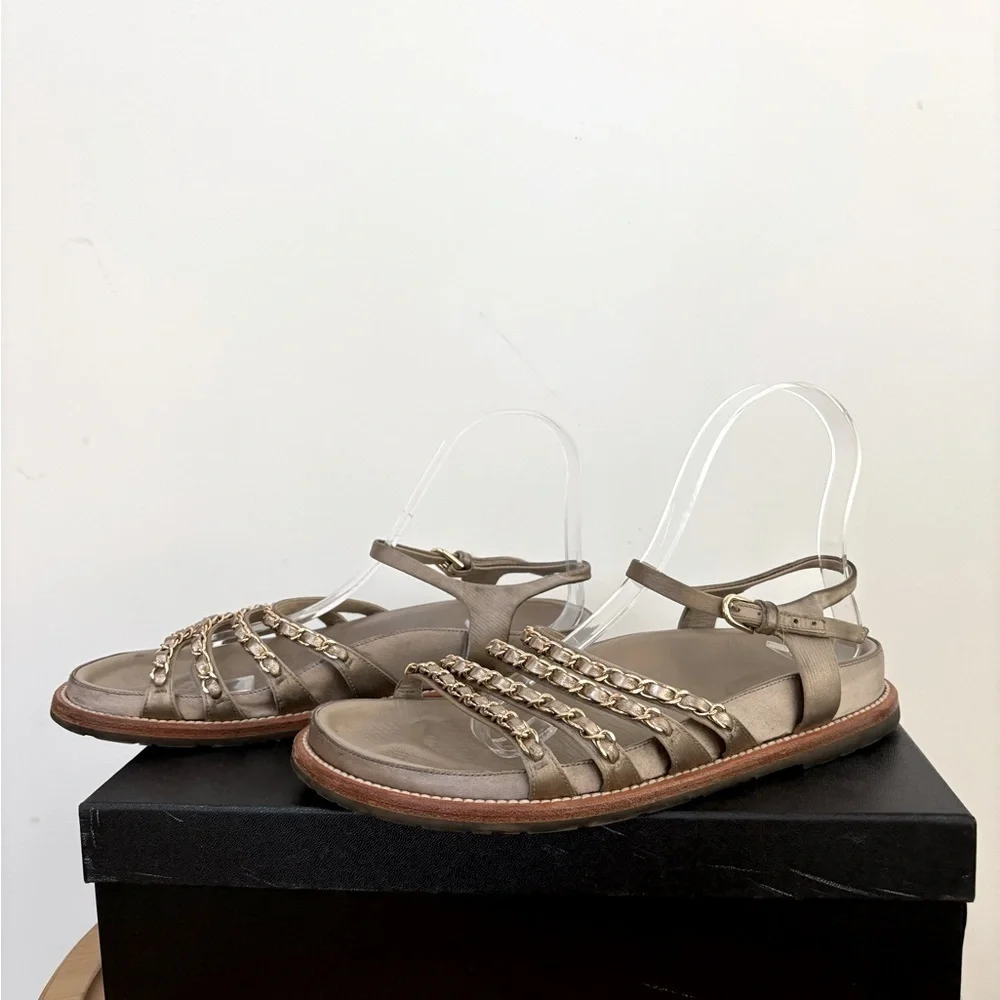 Chanel Satin Chain Strap CC Logo Sandals